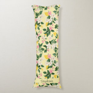 Vintage Lemon & Blossom Pattern on Yellow Body Pillow