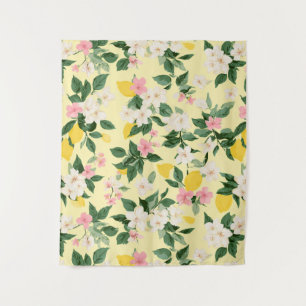 Vintage Lemon & Blossom Pattern on Yellow Tapestry