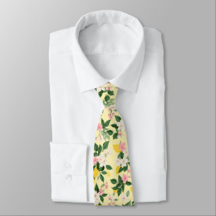 Vintage Lemon & Blossom Pattern on Yellow Tie