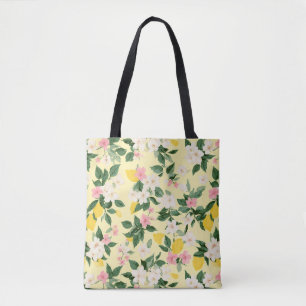 Vintage Lemon & Blossom Pattern on Yellow Tote Bag