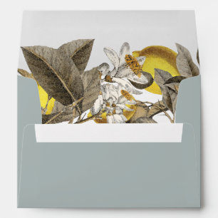Vintage Lemon Botanical Wedding Dusty Blue Envelope