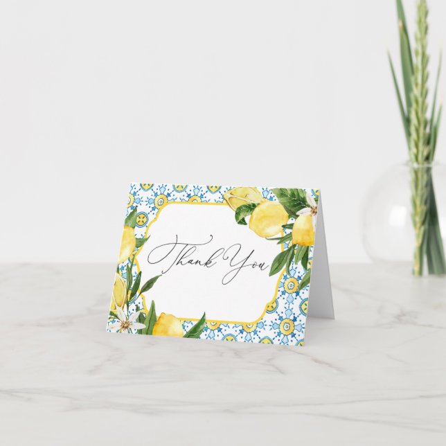 Vintage Lemon Bridal Shower Thank You Note Card (Front)