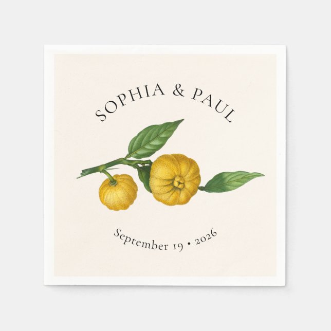 Vintage Lemon Citrus Botanical Wedding Party Napkin (Front)
