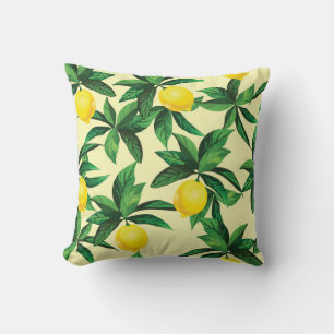 Vintage lemon, decorative seamless pattern throw pillow