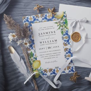 Vintage Lemon Foliage Elegant Modern Wedding Invitation