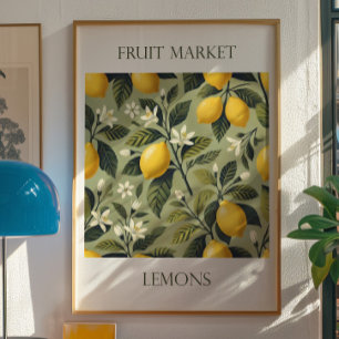 Vintage Lemon Fruit Market Print   Botanical Art