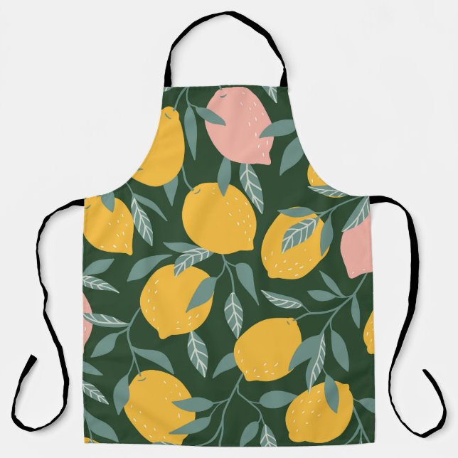 Vintage Lemon Fruit Seamless Pattern Apron (Front)