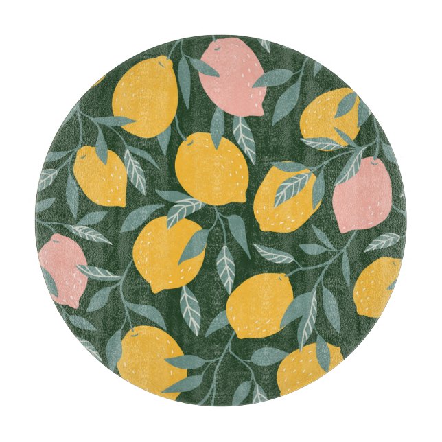 Vintage Lemon Fruit Seamless Pattern Cutting Board (Front)