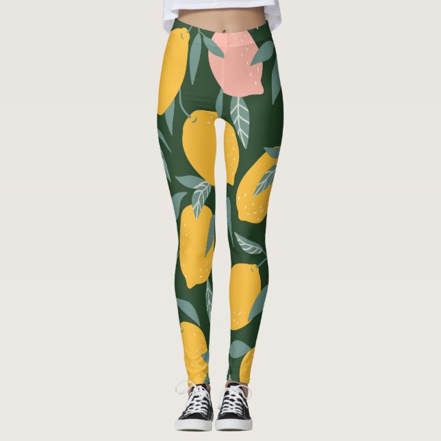 Vintage Lemon Fruit Seamless Pattern Leggings (Front)