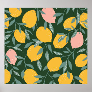 Vintage Lemon Fruit Seamless Pattern Poster