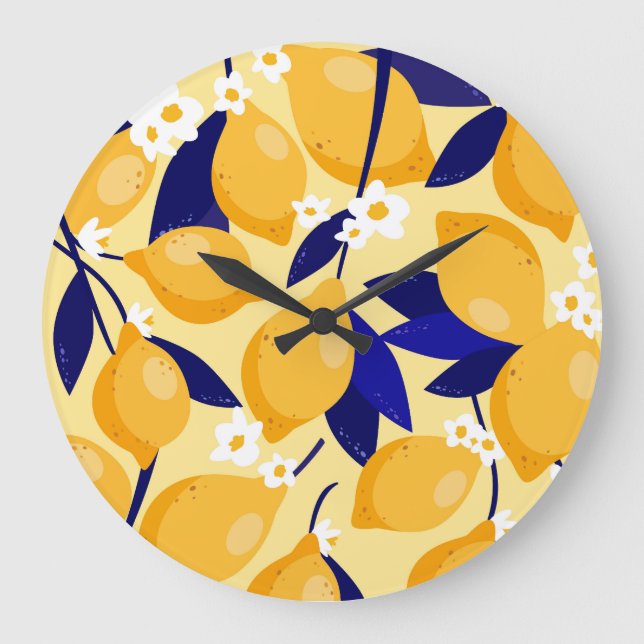 Vintage lemon fruits: food pattern. large clock (Front)
