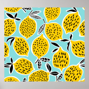 Vintage Lemon: Hand-Drawn Seamless Pattern Poster