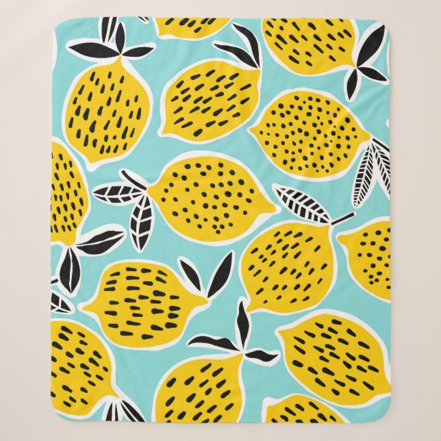 Vintage Lemon: Hand-Drawn Seamless Pattern Sherpa Blanket (Front)