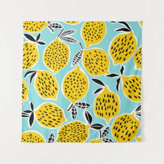 Vintage Lemon: Hand-Drawn Seamless Pattern Tapestry