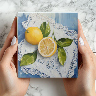Vintage Lemon Lace Ceramic Tile Farmhouse Charm