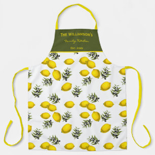 Vintage Lemon & Olive Pattern with Custom Name Apron
