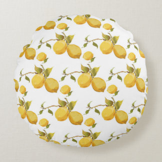 Vintage lemon pattern round pillow