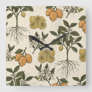 Vintage Lemon Pattern Square Wall Clock