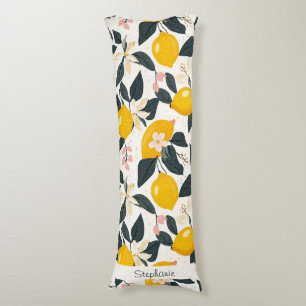 Vintage Lemon & Pink Blossom Pattern Body Pillow