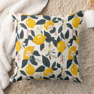 Vintage Lemon & Pink Blossom Pattern Throw Pillow
