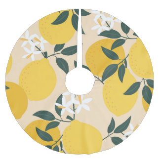 Vintage Lemon: Seamless Fruit Texture. Brushed Polyester Tree Skirt