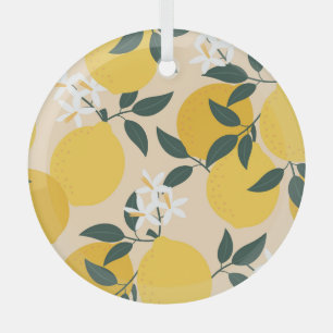 Vintage Lemon: Seamless Fruit Texture. Glass Ornament