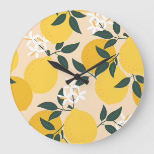 Vintage Lemon: Seamless Fruit Texture. Large Clock