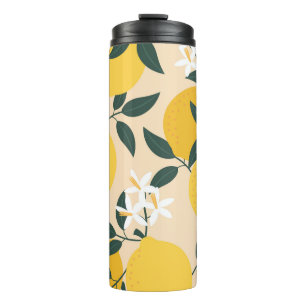 Vintage Lemon: Seamless Fruit Texture. Thermal Tumbler