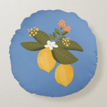 Vintage lemon tree botanical round accent pillow