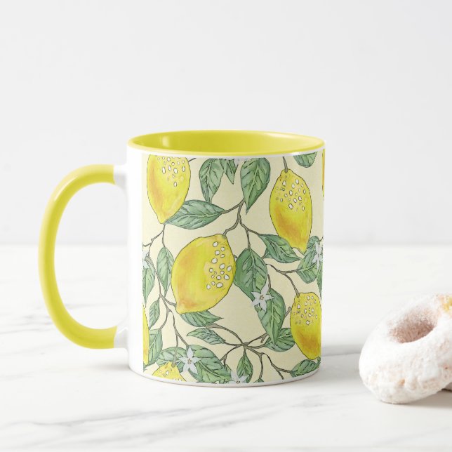 Vintage Lemon Tree Citrus Fruit Pattern  Mug (With Donut)