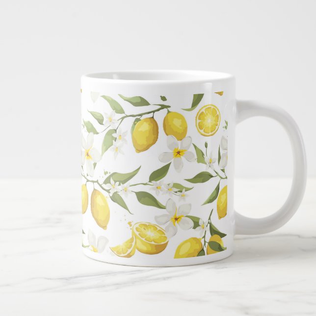 Vintage Lemon Tree Pattern Large Coffee Mug (Right)