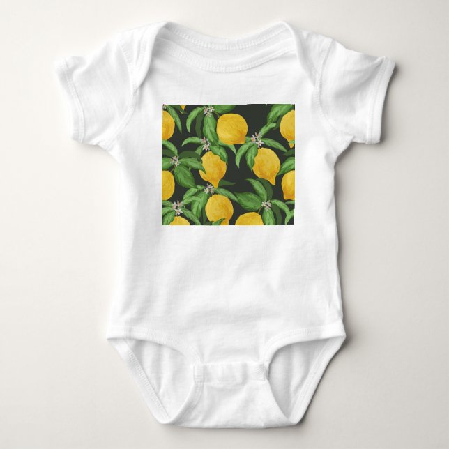 Vintage Lemon Tropical Pattern Baby Bodysuit (Front)