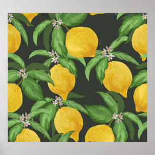 Vintage Lemon Tropical Pattern Poster