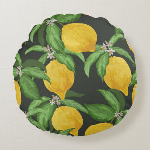 Vintage Lemon Tropical Pattern Round Pillow
