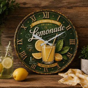 Vintage Lemonade Rustic Fresh Lemon Farmhouse  Large Clock