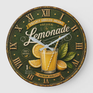 Vintage Lemonade Rustic Fresh Lemon Farmhouse Large Clock