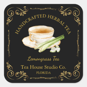 Vintage Lemongrass Tea Square Label