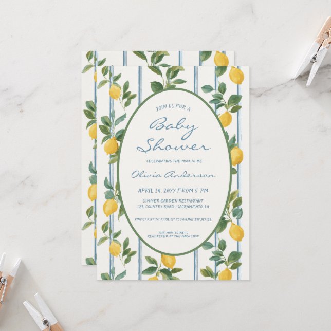 Vintage lemons Baby Shower Invitation (Front/Back In Situ)