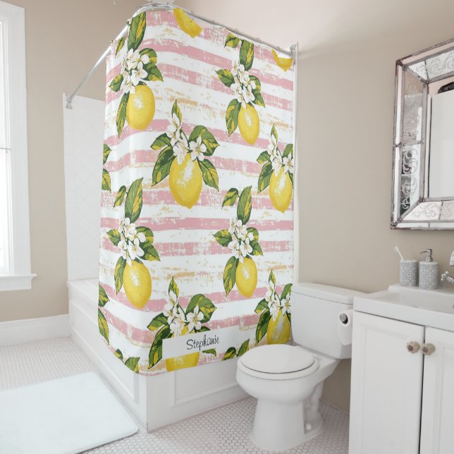 Vintage Lemons & Blooms on Pink and White Stripes (In Situ)