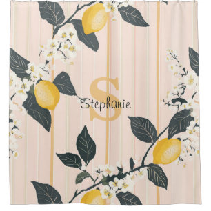 Vintage Lemons & Blooms on Pink Stripes
