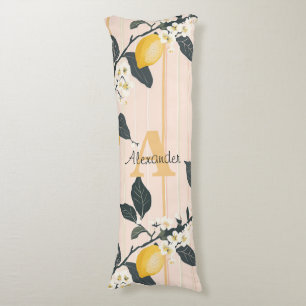 Vintage Lemons & Blooms on Pink Stripes Body Pillow