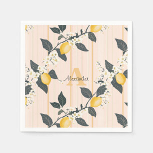 Vintage Lemons & Blooms on Pink Stripes Napkin