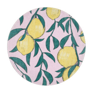 Vintage Lemons: Hand-Drawn Watercolor Pattern. Cutting Board