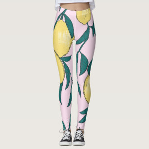 Vintage Lemons: Hand-Drawn Watercolor Pattern. Leggings