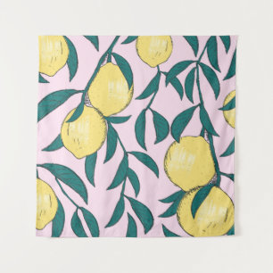 Vintage Lemons: Hand-Drawn Watercolor Pattern. Tapestry