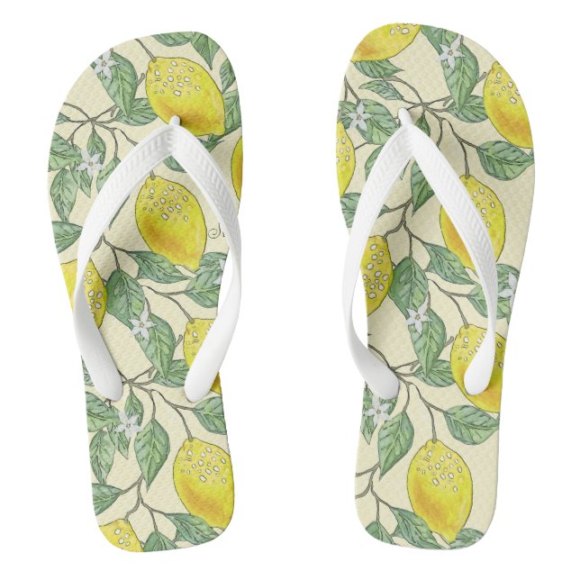 Vintage Lemons Summer Citrus Fruit Pattern  Flip Flops (Footbed)
