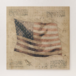 Vintage Leonardo Da Vinci USA Flag Reproduction Jigsaw Puzzle