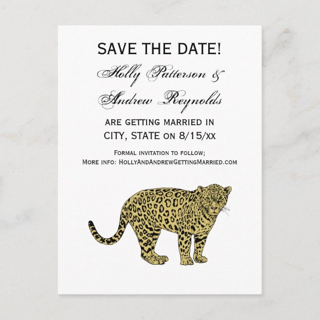 Vintage Leopard Cheetah Spotted Cat Drawing Announcement Postcard (Front)