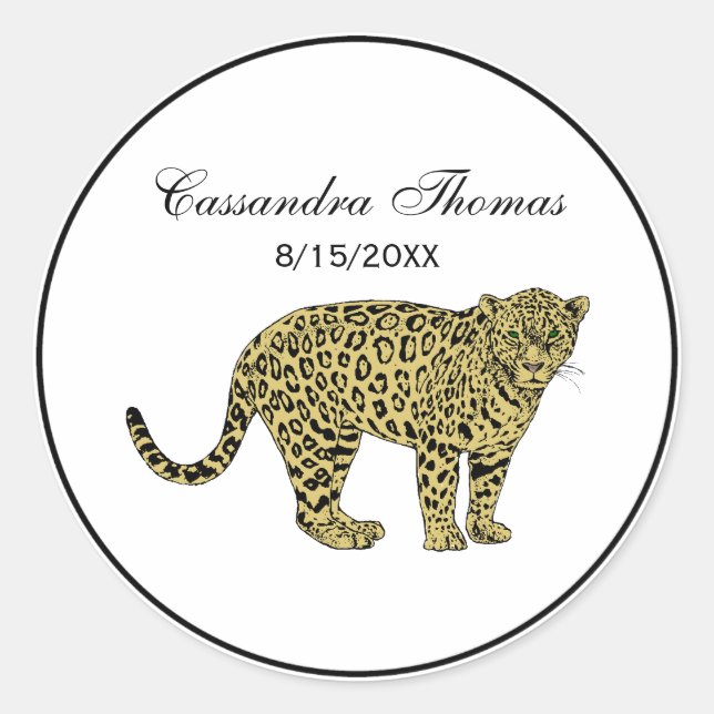 Vintage Leopard Cheetah Spotted Cat Drawing Classic Round Sticker (Front)