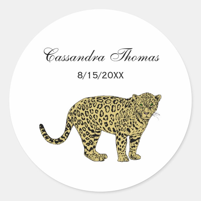 Vintage Leopard Cheetah Spotted Cat Drawing Classic Round Sticker (Front)